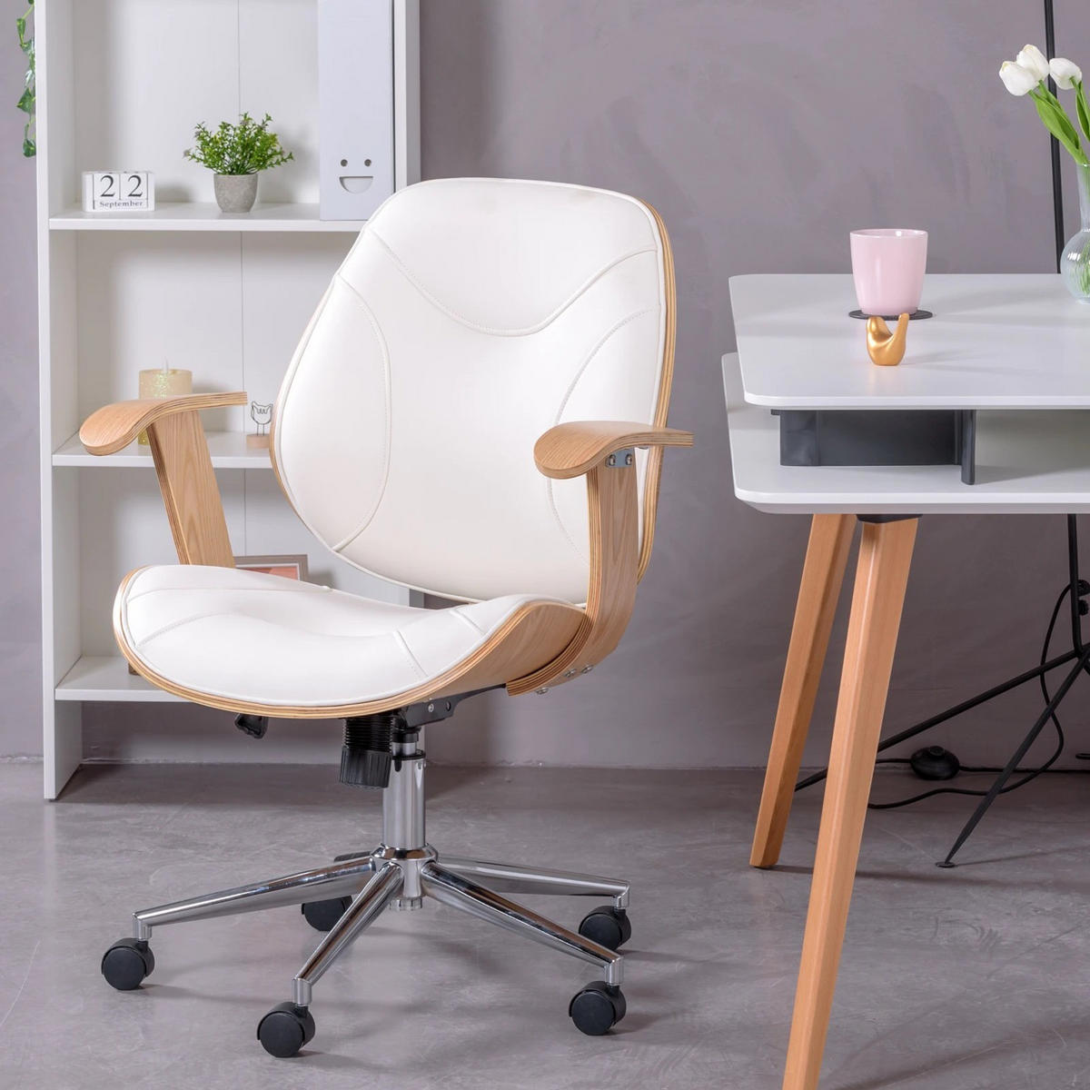 BÜROSTUHL Holz Weiß - Weiß, Holz (69/93/60cm) - Nest Dream
