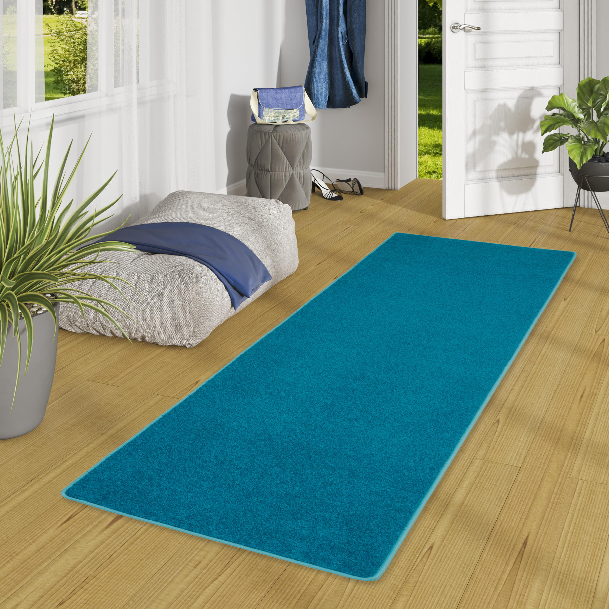 TREND VELOURS LÄUFER TEPPICH JOY - Petrol, Textil (80/320cm) - Snapstyle