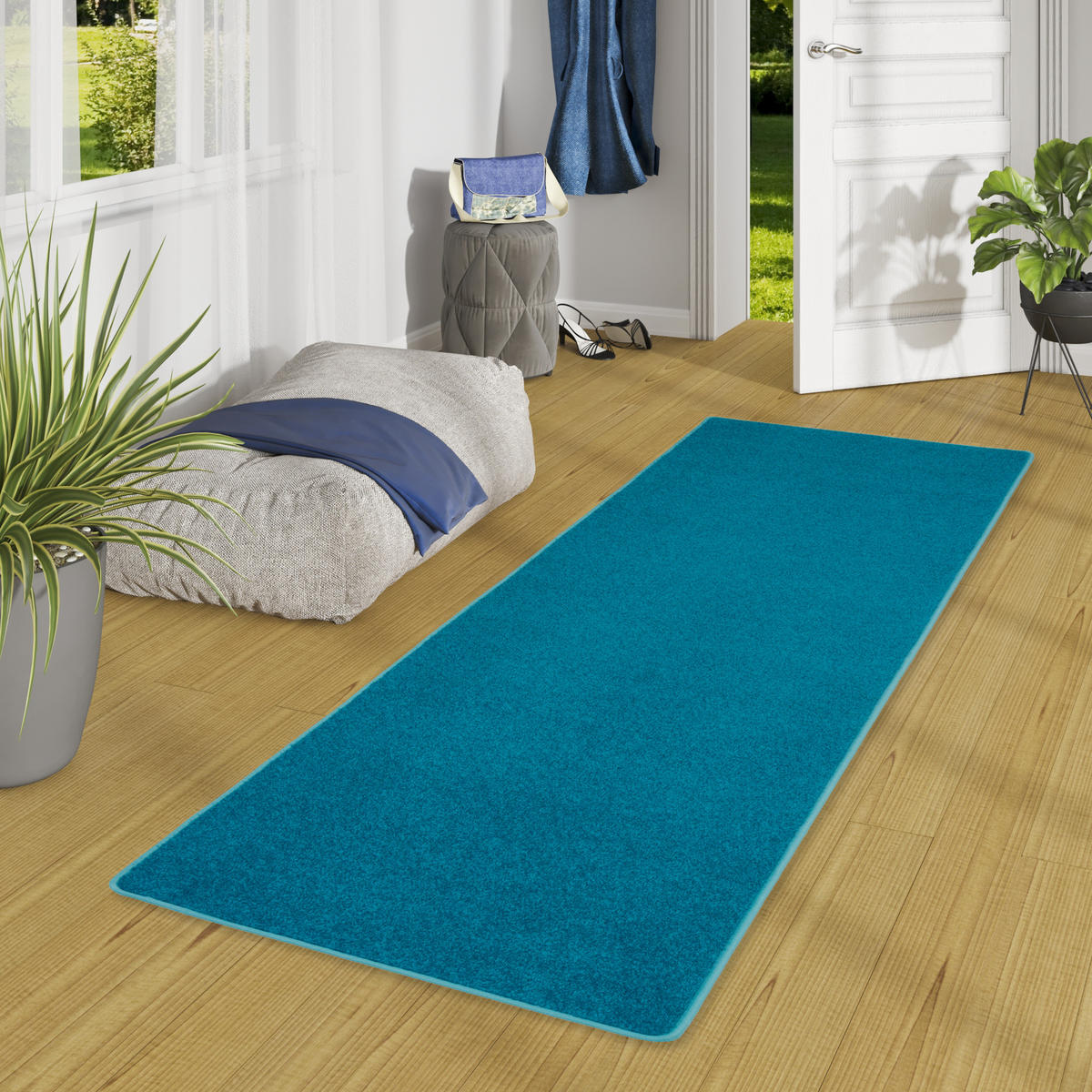TREND VELOURS LÄUFER TEPPICH JOY - Petrol, Textil (80/320cm) - Snapstyle