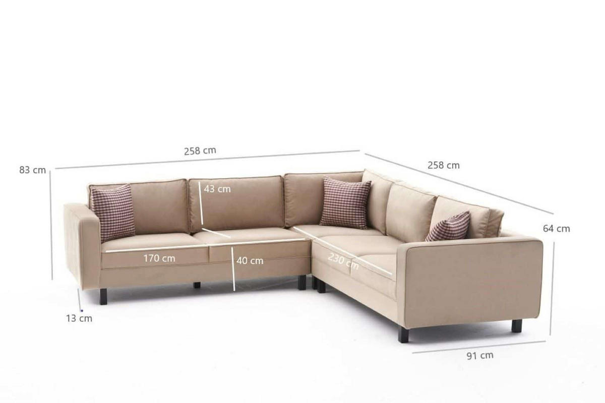 ECKSOFA schlichte Eleganz, lose Rückenkissen - Beige/Schwarz, Holz/Buchenholz (258/258cm) - myHomelando