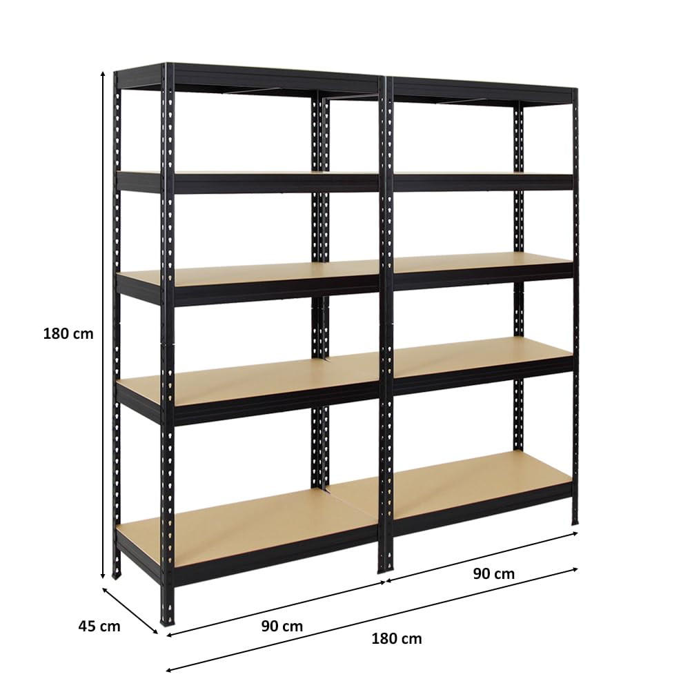 SCHWERLASTREGAL Rivet 2er-Set mit 2x 180x90x45 cm Fachlast 250 kg Schwarz - Schwarz, Metall (180/180/45cm) - PROREGAL