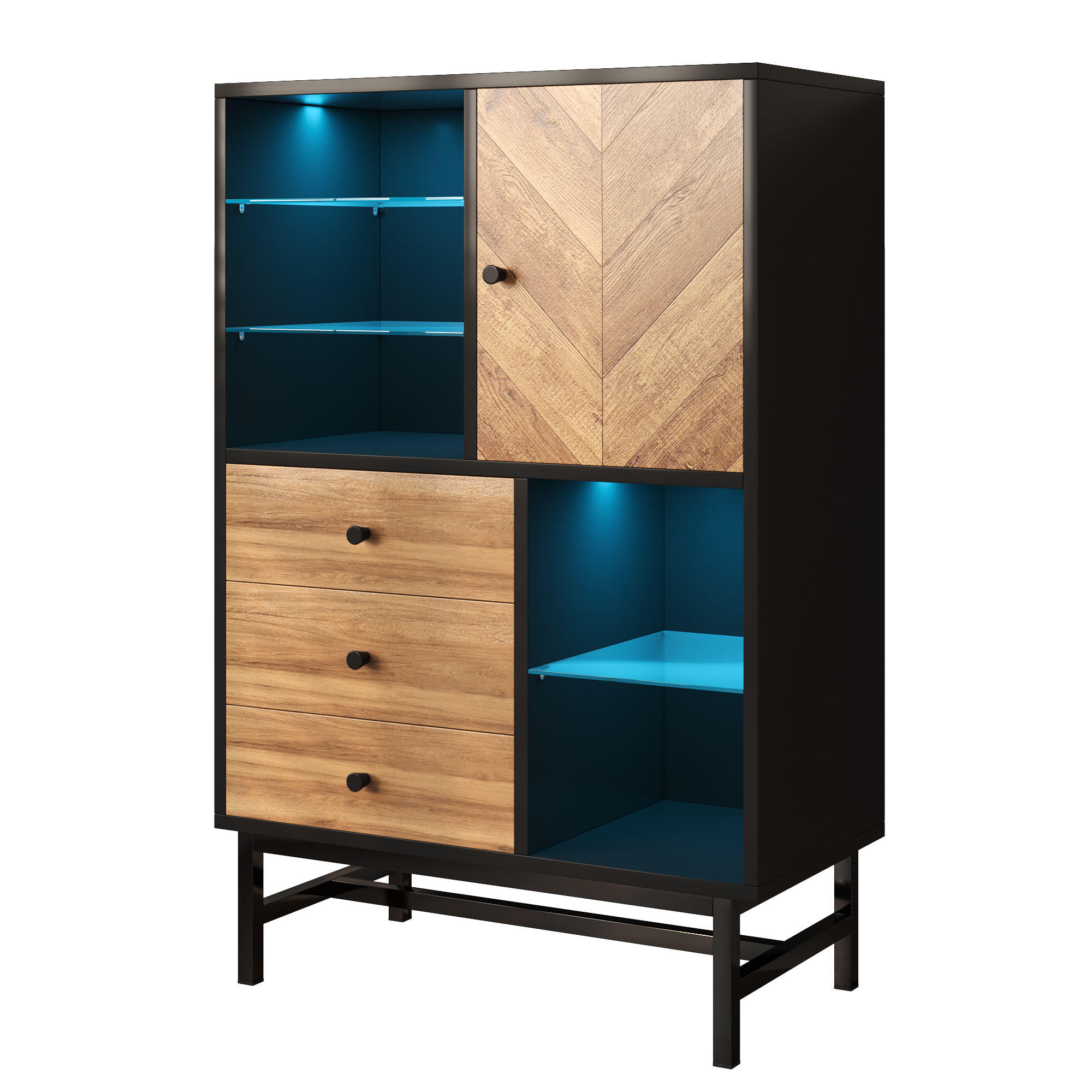 HIGHBOARD Schwarz 80/40/120,5 cm - Schwarz, Holzwerkstoff (40/120.5/80cm) - Urban Meuble