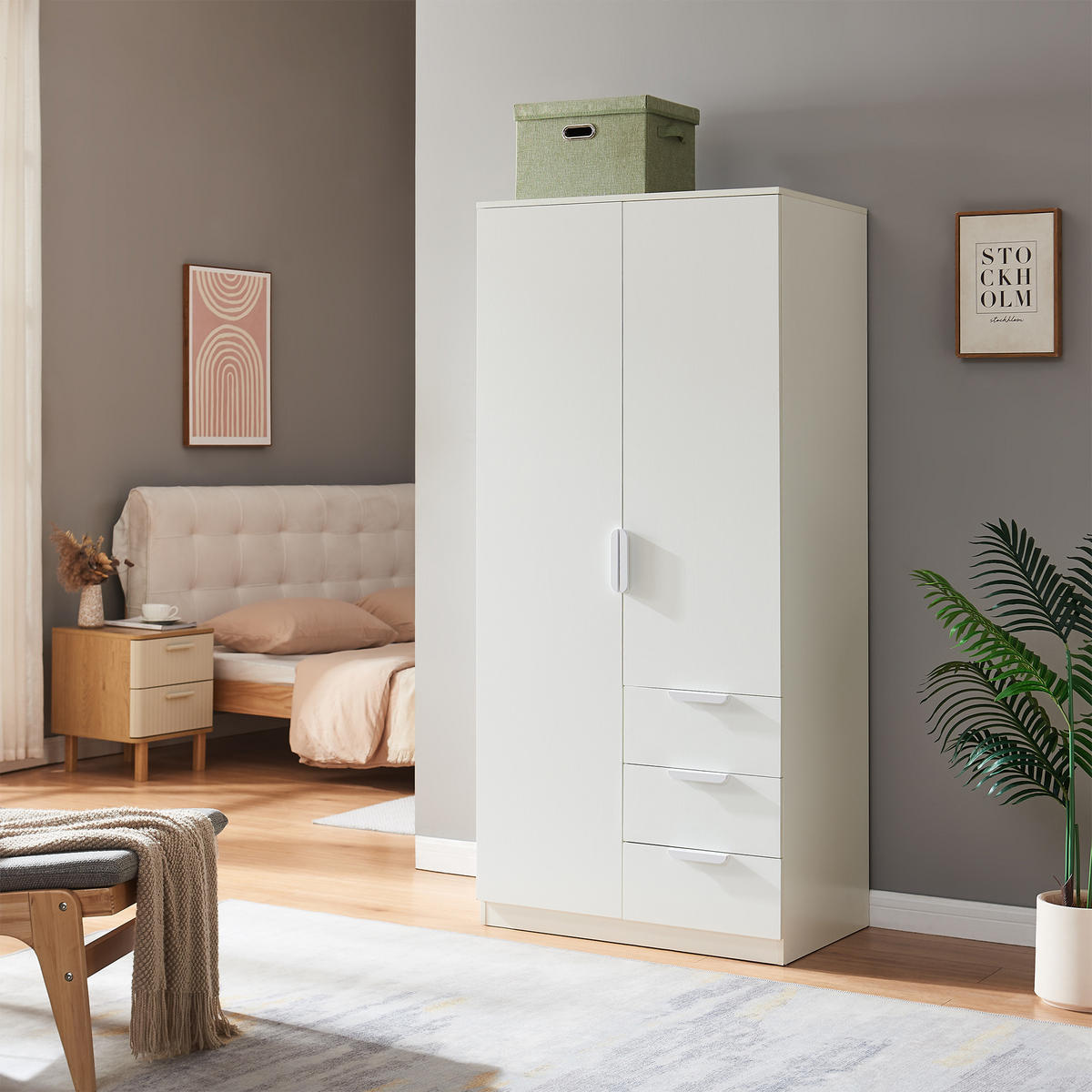 KLEIDERSCHRANK Eiselfing - Weiß, Holzwerkstoff (80/176/52cm) - [en.casa]