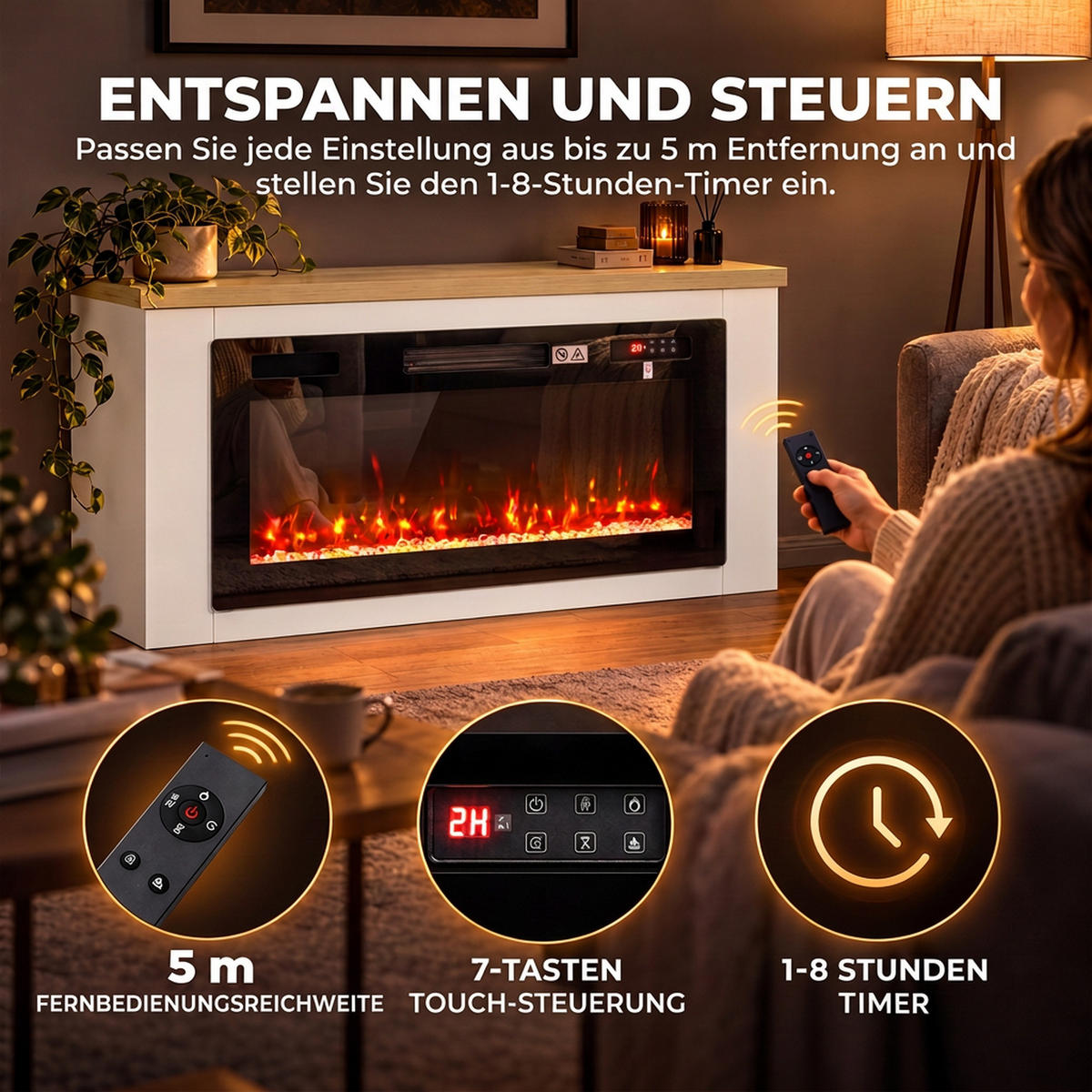 ELEKTROKAMIN Spanplatte Stahl Weiß - Weiß, Holzwerkstoff (30/60/114cm) - HOMCOM