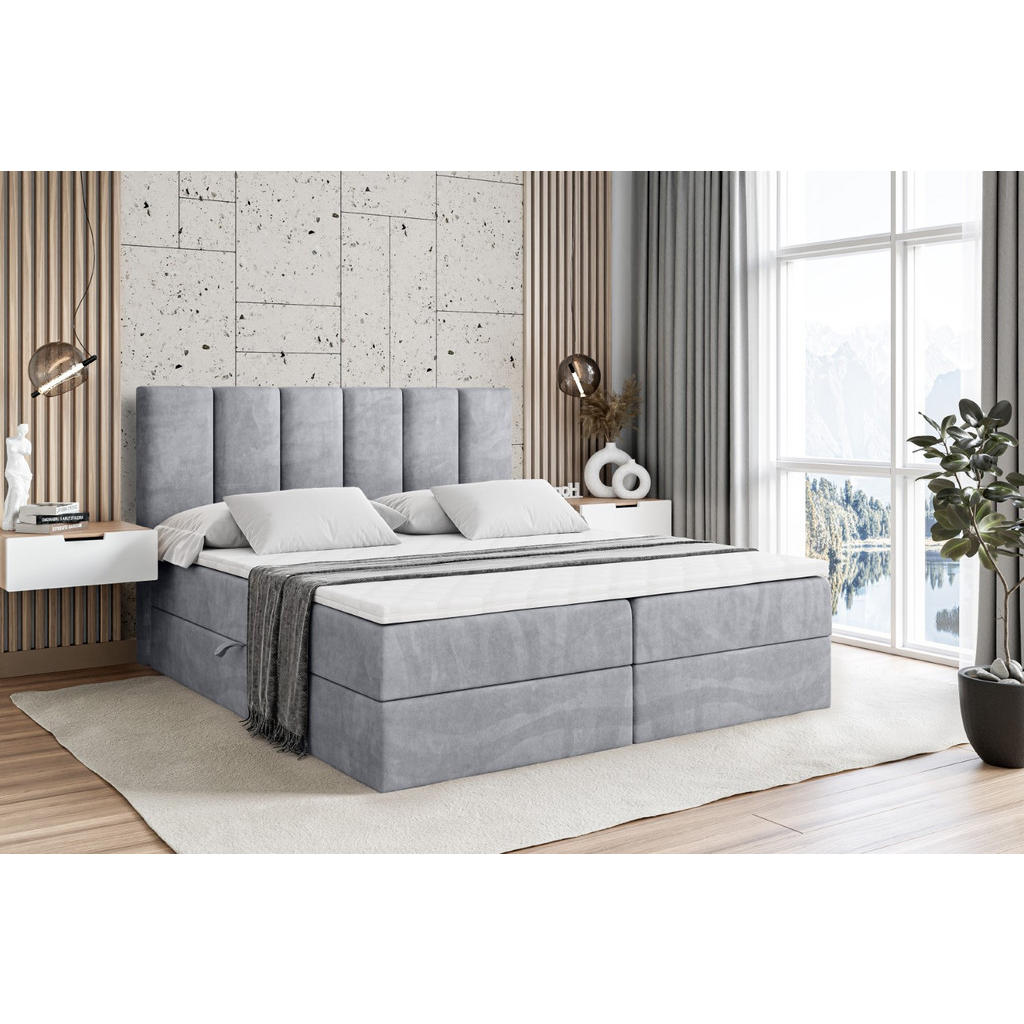 Thumbnail - Altdecor Boxbett, Hellgrau, Holzwerkstoff, Höhe ca. 20 cm, 140x200 cm, Schlafzimmer, Betten, Boxspringbetten