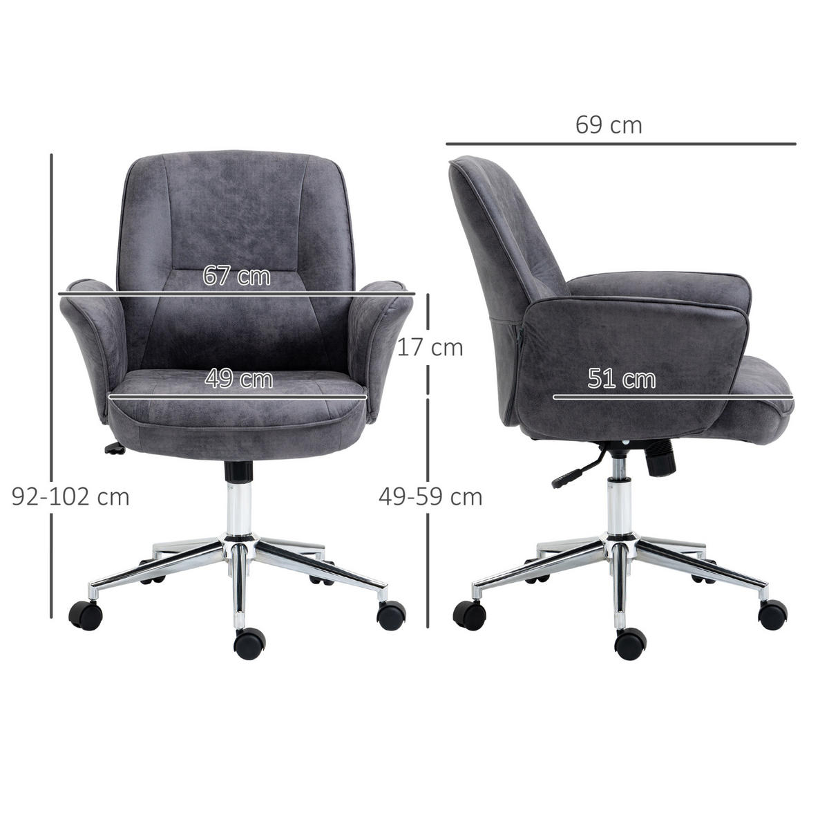 DREHSTUHL, ergonomisch, belastbar bis 120 kg, 67/69/92-102 cm, dunkelgrau - Dunkelgrau, Metall (69/102/67cm) - Redom