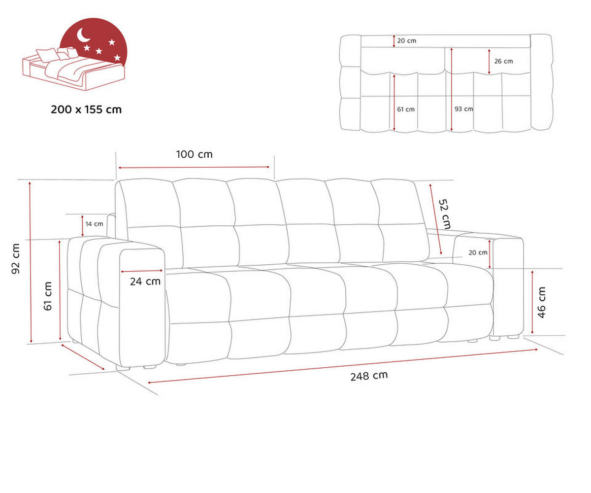 SCHLAFSOFA MOLLY mit Bettkasten, Stoff Weiß - Weiß, Textil (248/92/93cm) - Idohome