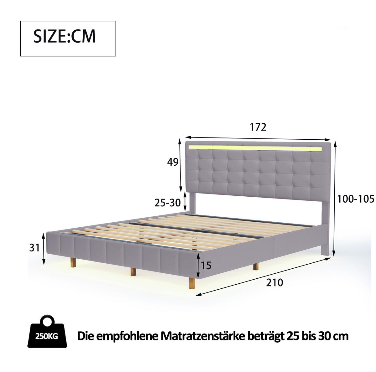 POLSTERBETT 160/200 cm mit LED-Beleuchtung und schwebender Optik, Beige - Grau, Textil (160/200cm) - Redom