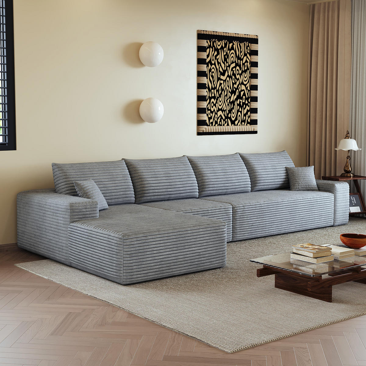ECKSOFA 340/175/83 cm Grau mit L-förmiger Chaiselongue, Linke Seite - Grau, Textil (340/175cm) - Oxeza
