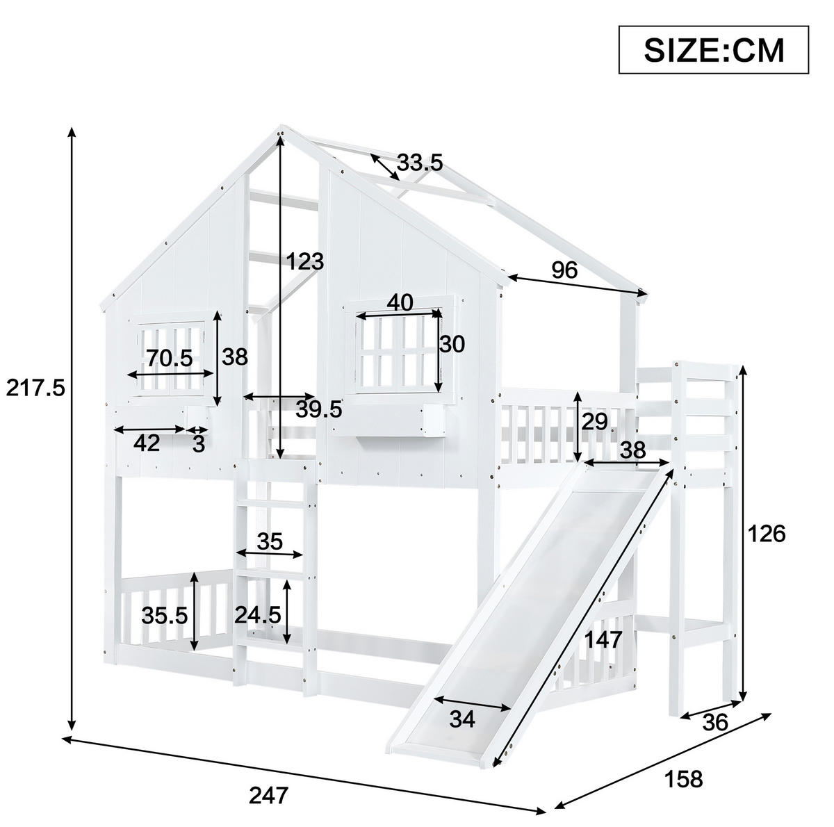 ETAGENBETT mit Rutsche und Leiter 90x200 cm Weiß/Natur - Weiß, Holzwerkstoff (90/200cm) - Beauniv