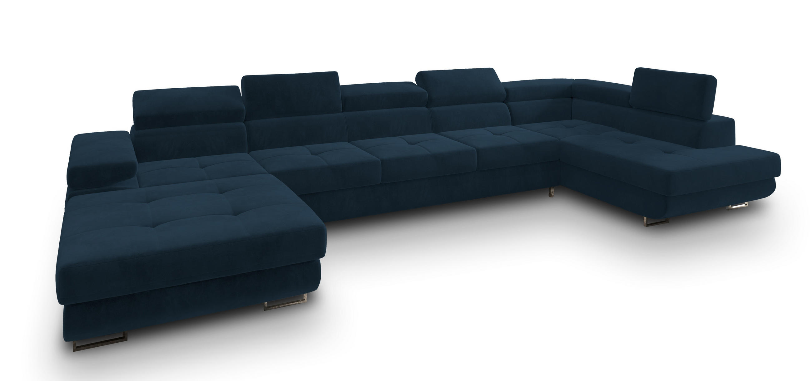 WOHNLANDSCHAFT TORIVA R-S Blau Velours-Stoff mit Schlaffunktion - Blau, Holz (418/90/202cm) - MASSENO