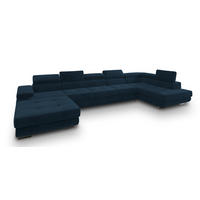 WOHNLANDSCHAFT TORIVA R-S Blau Velours-Stoff mit Schlaffunktion - Blau, Holz (418/90/202cm) - MASSENO