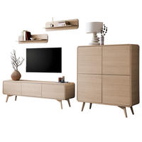 WOHNWAND Eiche natur 4-teilig 308 cm, Wohnkombination mit Push-to-Open - Eichefarben, Holz/Holzwerkstoff (308/170/39cm) - Furn.Design