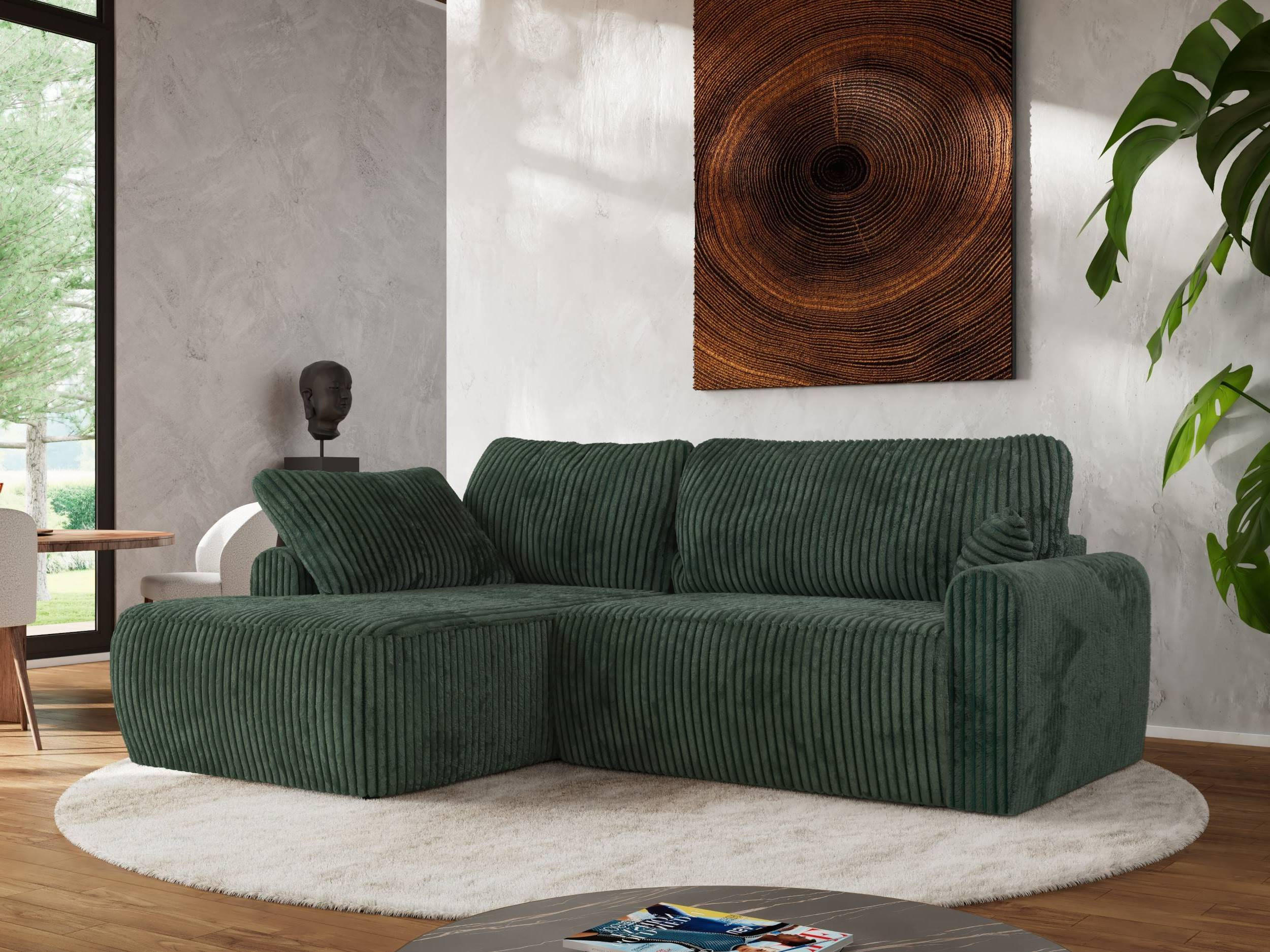 ECKSCHLAFSOFA CUBO L Grün Cord - links - Schwarz/Grün, Kunststoff/Textil (273/187cm) - MKS