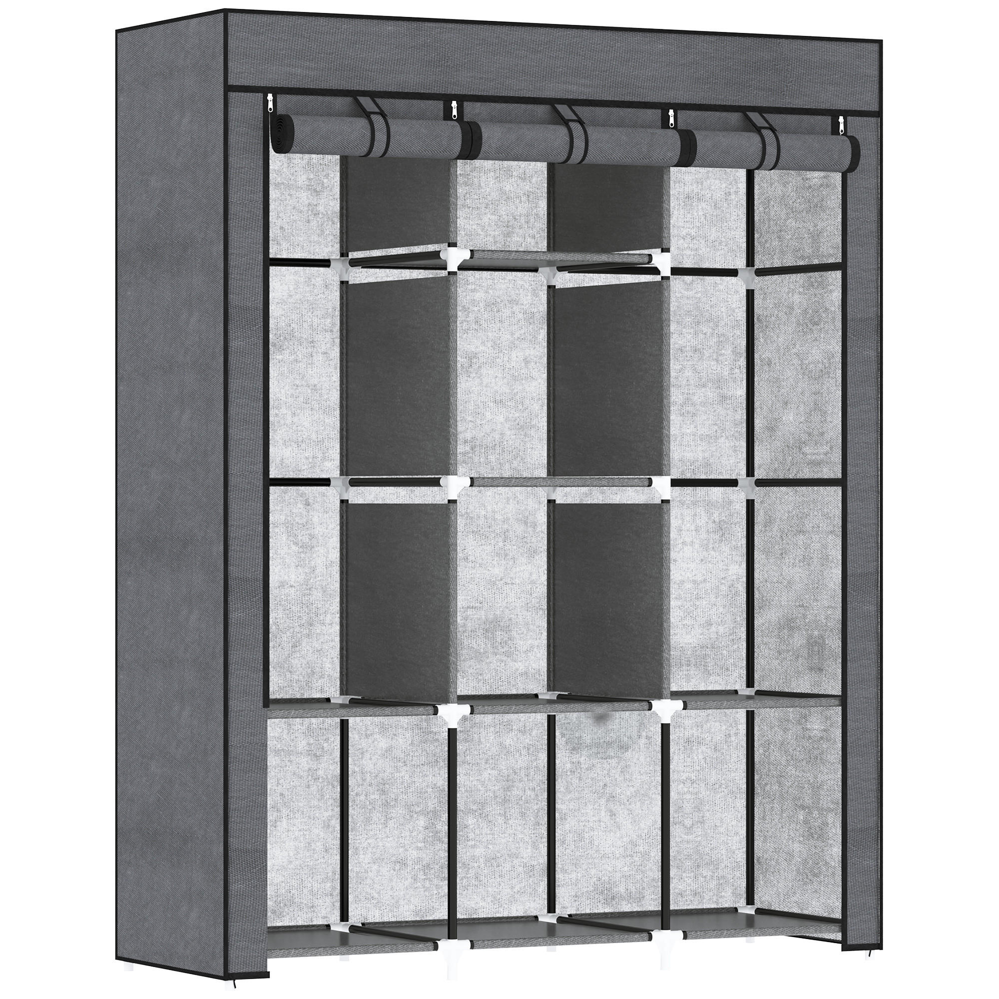 STOFFSCHRANK, 8 Ebenen, Dunkelgrau, 125 x 43 x 162,5 cm - Dunkelgrau, Metall (125/162.5/43cm) - HOMCOM