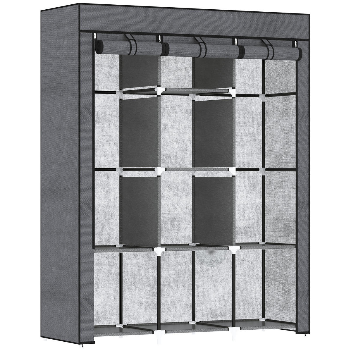 STOFFSCHRANK, 8 Ebenen, Dunkelgrau, 125 x 43 x 162,5 cm - Dunkelgrau, Metall (125/162.5/43cm) - HOMCOM
