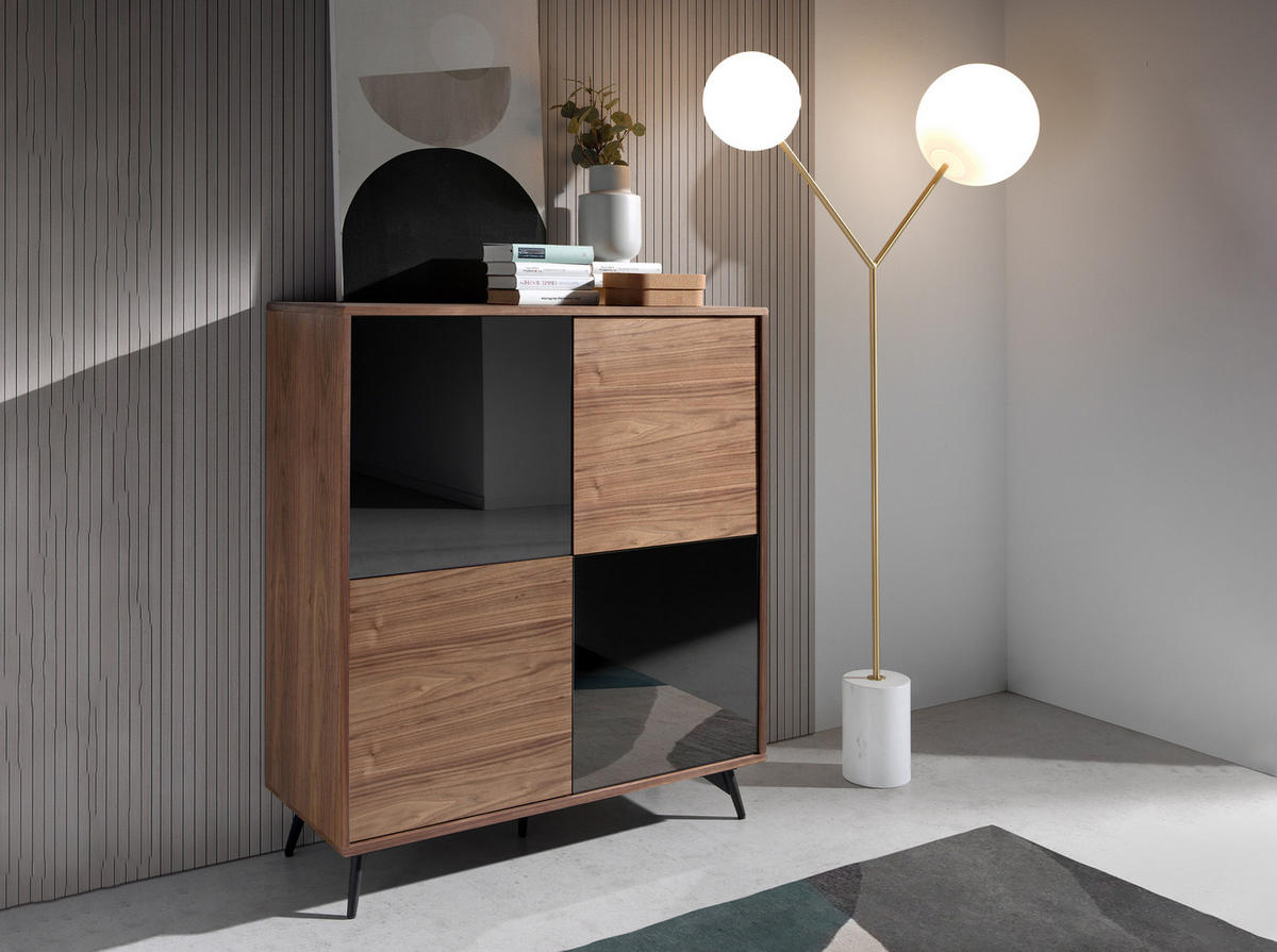 HIGHBOARD Walnuss Schwarz 110/45/124 cm - Walnussfarben/Schwarz, Holz (110/124/45cm) - ANGEL CERDA