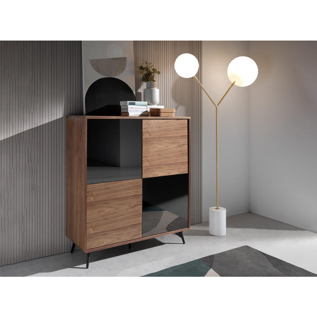 Thumbnail - Angel Cerda Highboard, Walnuss, Schwarz, Holz, 110x124x45 cm, Wohnzimmer, Kommoden & Sideboards, Highboards