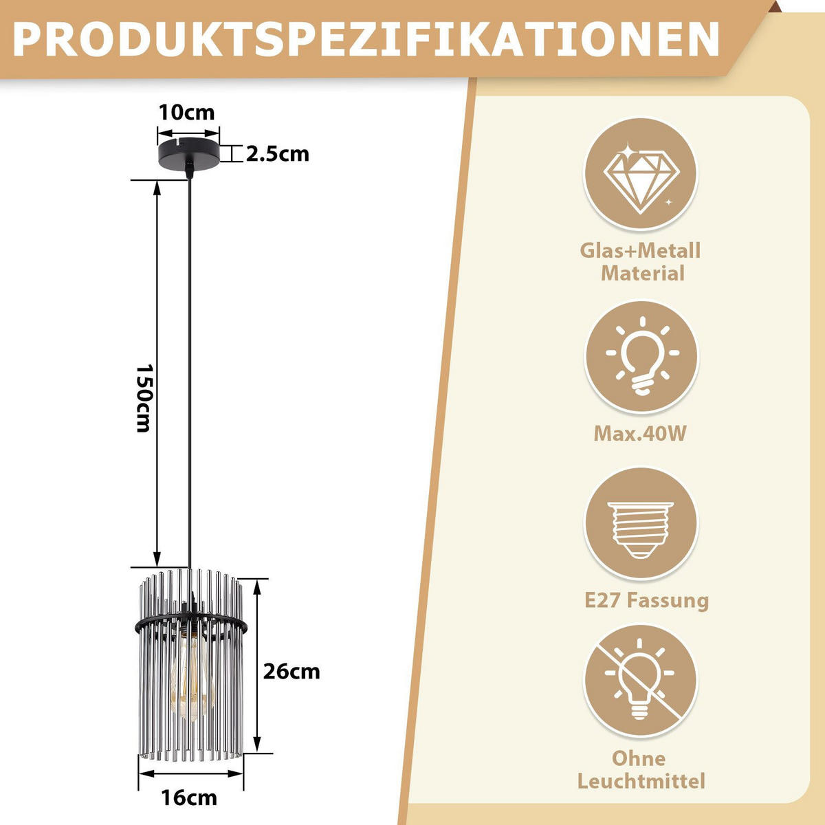 PENDELLEUCHTE ARTUR Ⅲ 16/10/150 cm - Schwarz, Metall (16/10/150cm) - Nettlife