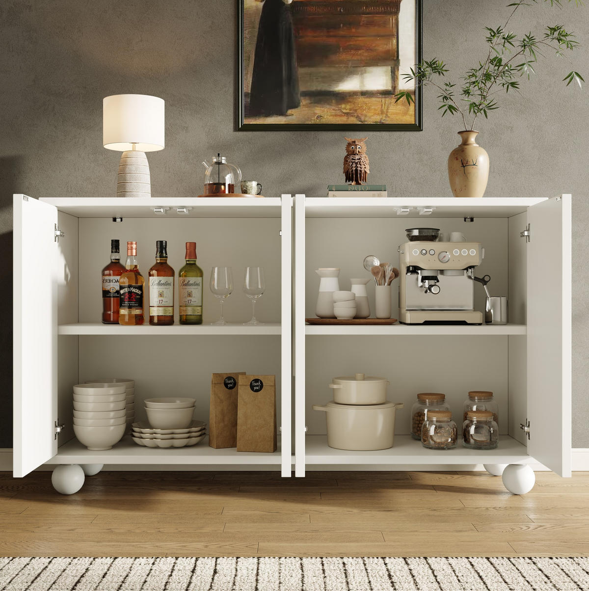 SIDEBOARD mit verstellbarem Einlegeboden 120 x 35 x 71 cm Weiß - Weiß, Metall (35/71/120cm) - Meubliv