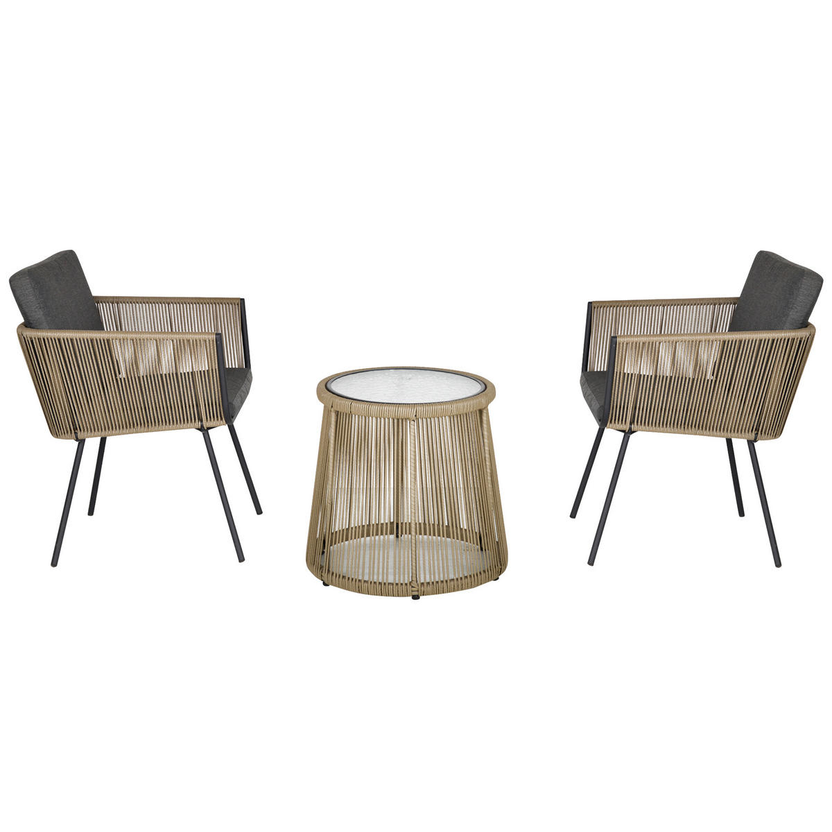 3-TEILIGE SITZGRUPPE DE-06702 2 Stühle + Beistelltisch, mit Kissen Grau - Grau, Kunststoff/Metall - ComfortXL