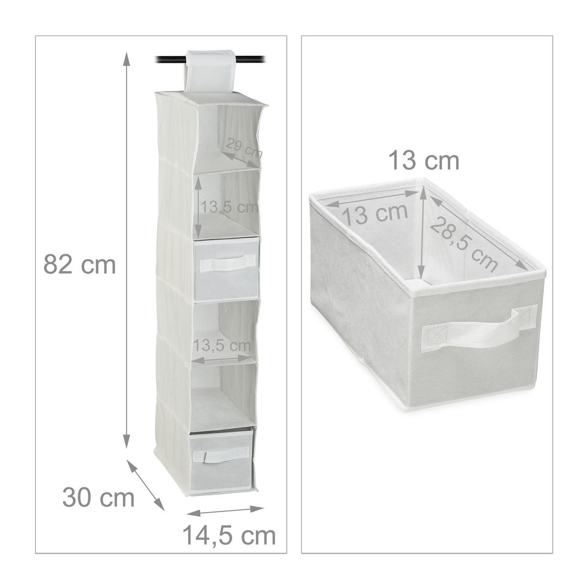 ZÁVESNÝ regál - biela, textil/vlnitá lepenka (14.5/82/30cm) - Relaxdays