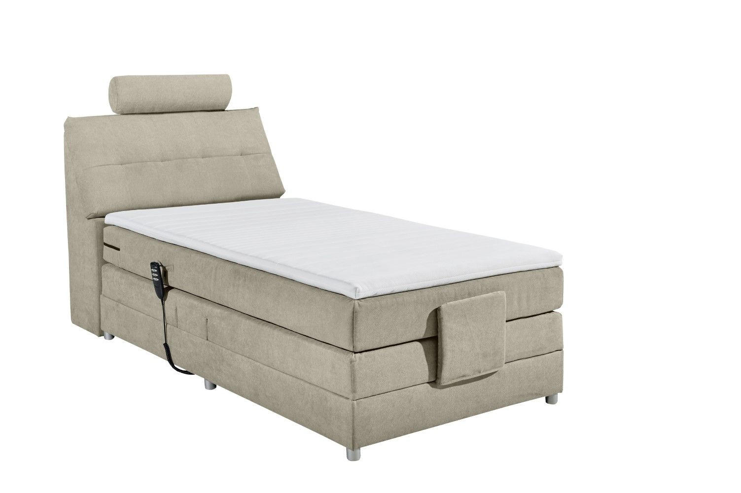 BOXSPRINGBETT inkl. Elektrofunktion, 7-Zonen-Tonnentaschen-Federkernmatratze und Komfort T25 Schaumtopper - Sandfarben/Beige, Holz/Holzwerkstoff (120/200cm) - ed exciting design