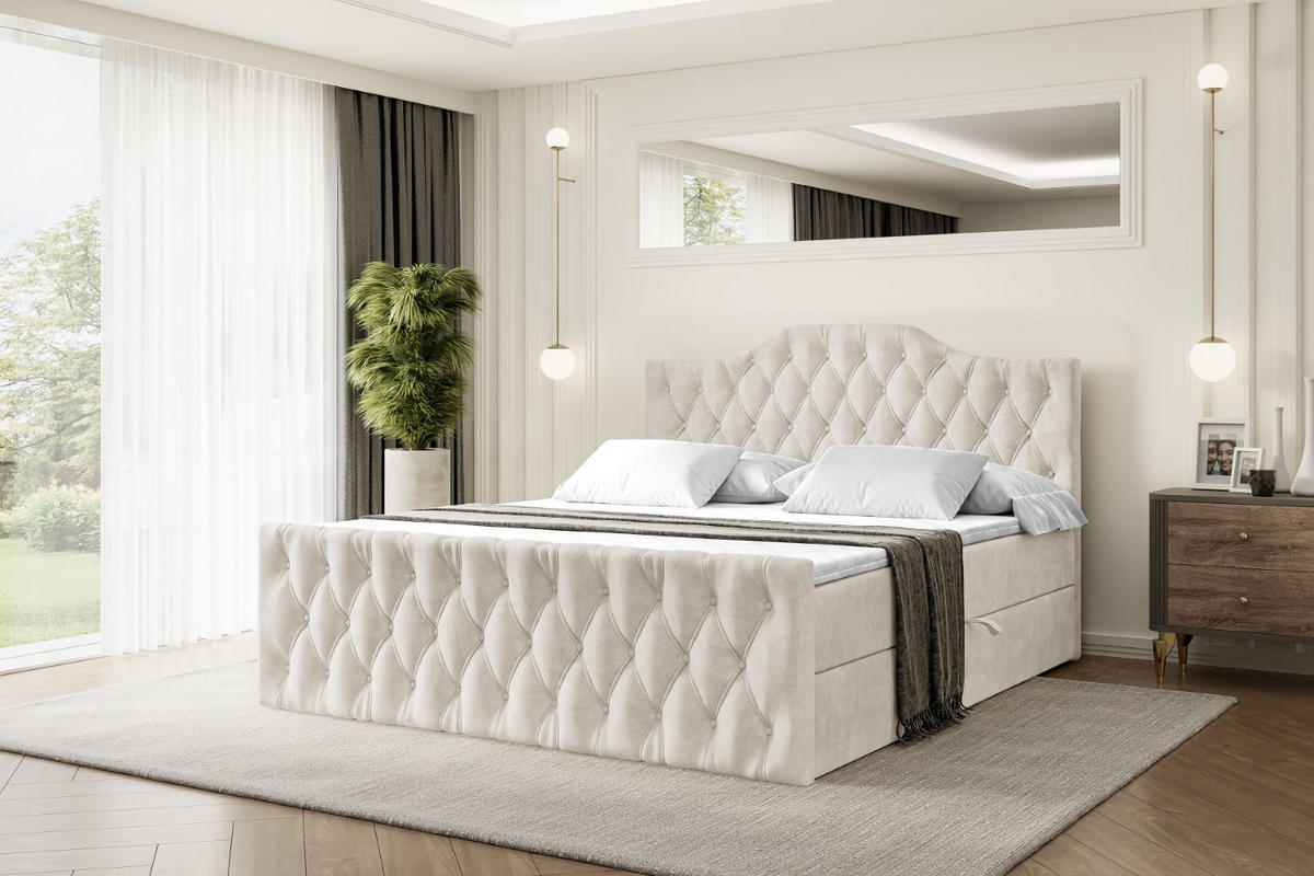 AMERICKÁ postel VILA-1-Z – 160 × 200 cm – H3 – ecru - ecru, kompozitní dřevo (160/200cm) - ALTDECOR