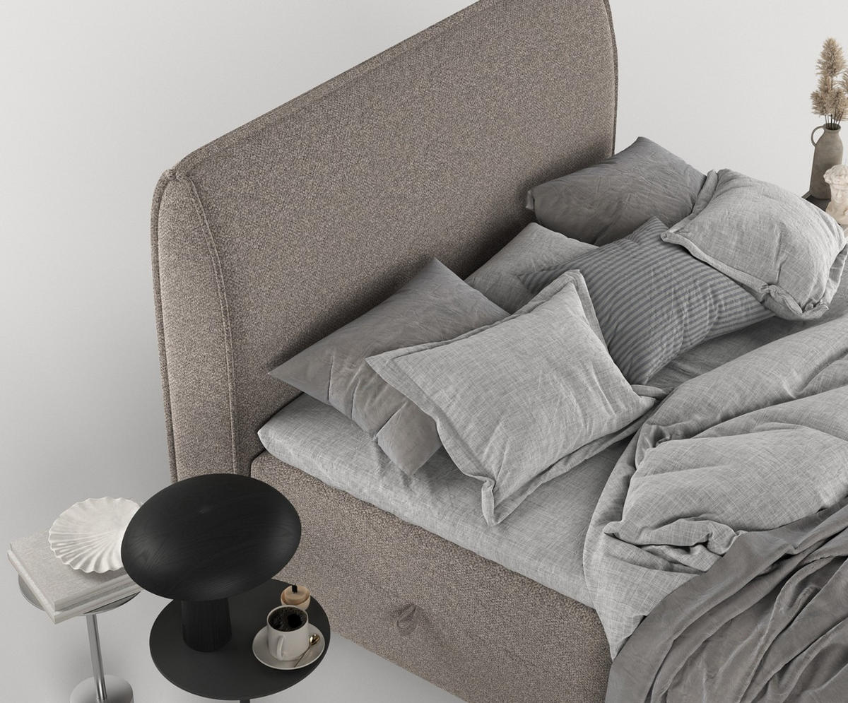 BOXBETT Lunaro 140/200 cm Beige im Bubble Stoff - Beige/Schwarz, Holz/Holzwerkstoff (140/200cm) - AltaBeds