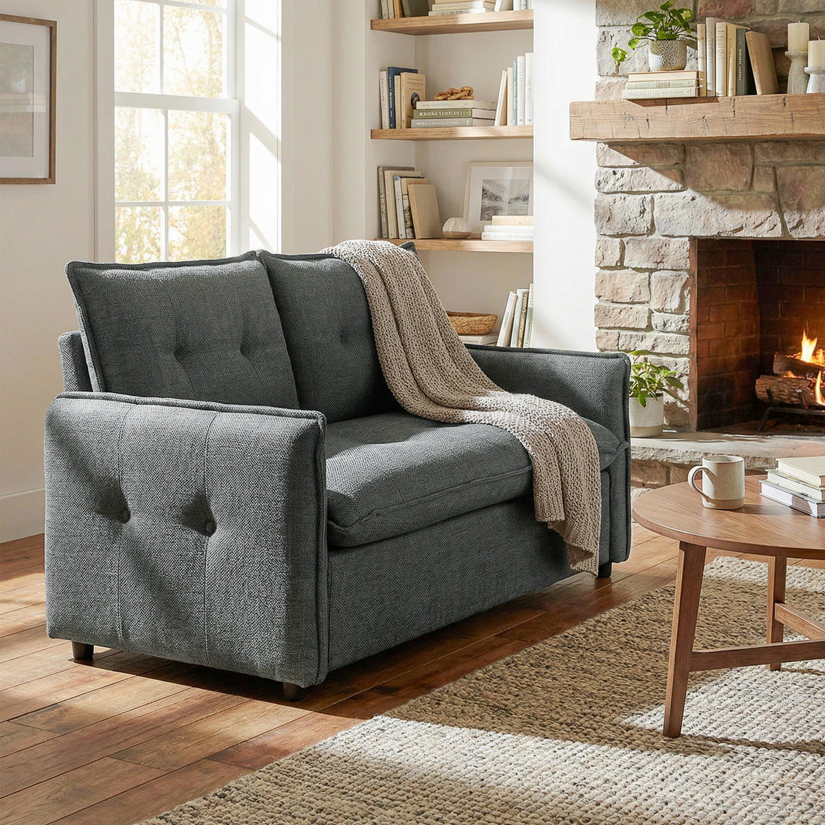 2-SITZER-SOFA DE-13522 mit Federkern, Leinenoptik Dunkelgrau - Dunkelgrau, Textil (75/85/131cm) - ComfortXL