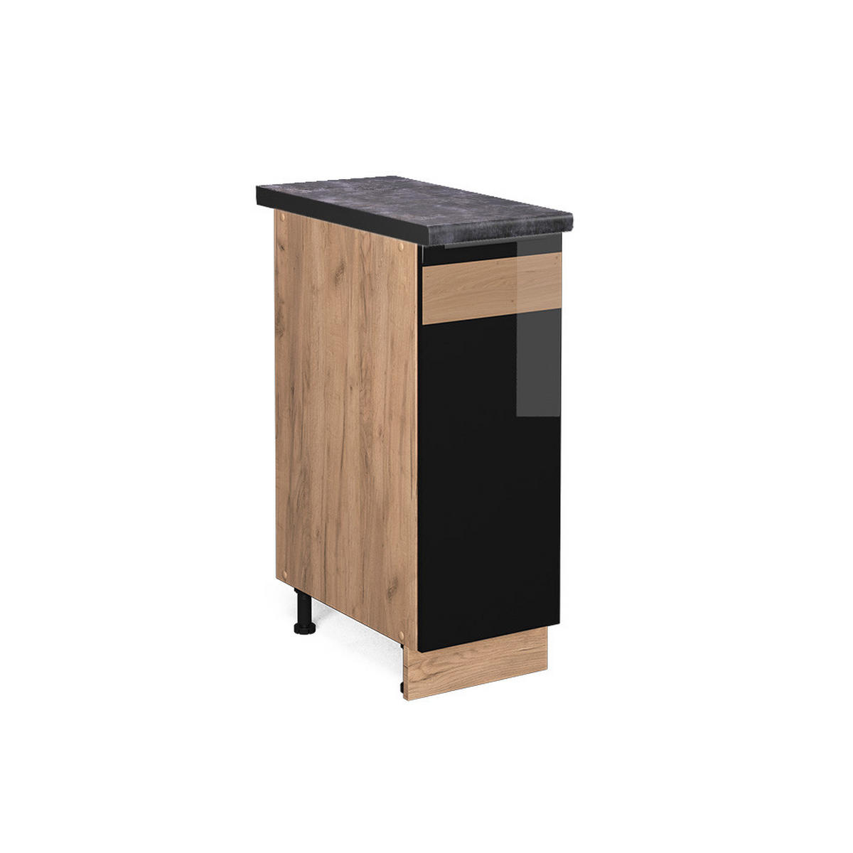 APOTHEKERUNTERSCHRANK Fame-Line Schwarz Eiche hochglanz 30 cm, AP Anthrazit - Honigeiche/Schwarz Hochglanz, Holzwerkstoff (30/82/60cm) - Vicco