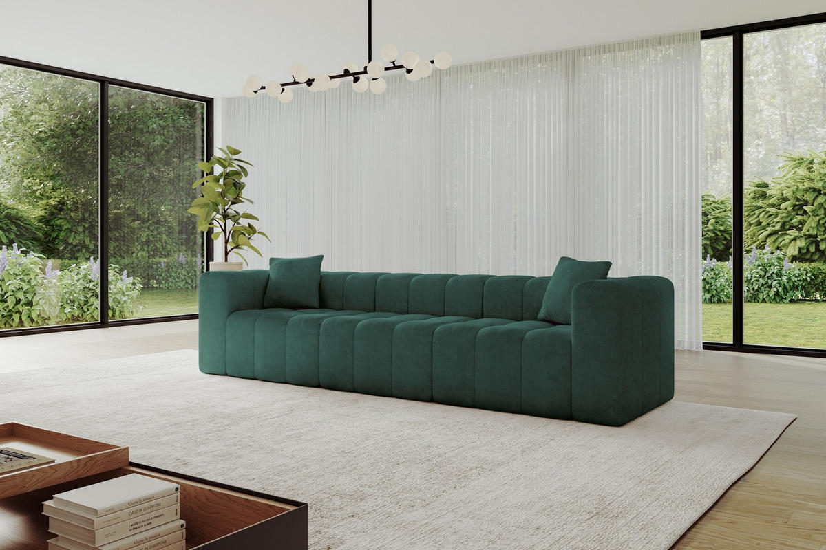 SOFA 3-Sitzer DONY-3 315x90x71 cm Grün Samt - Jadegrün/Schwarz, Holzwerkstoff/Kunststoff (315/71/90cm) - ALTDECOR