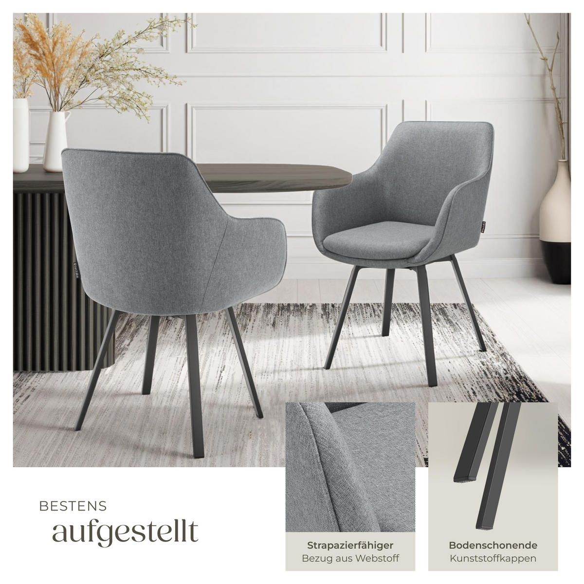 ARMLEHNSTUHL 2er Set drehbar Alicon 0,57 x 59 x 88 cm, anthrazit - Anthrazit, Textil (57/88/59cm) - tectake