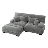 ECKSOFA Chenille Grau mit Kissen und Ottoman - Grau, Textil (220/145cm) - WISHDOR