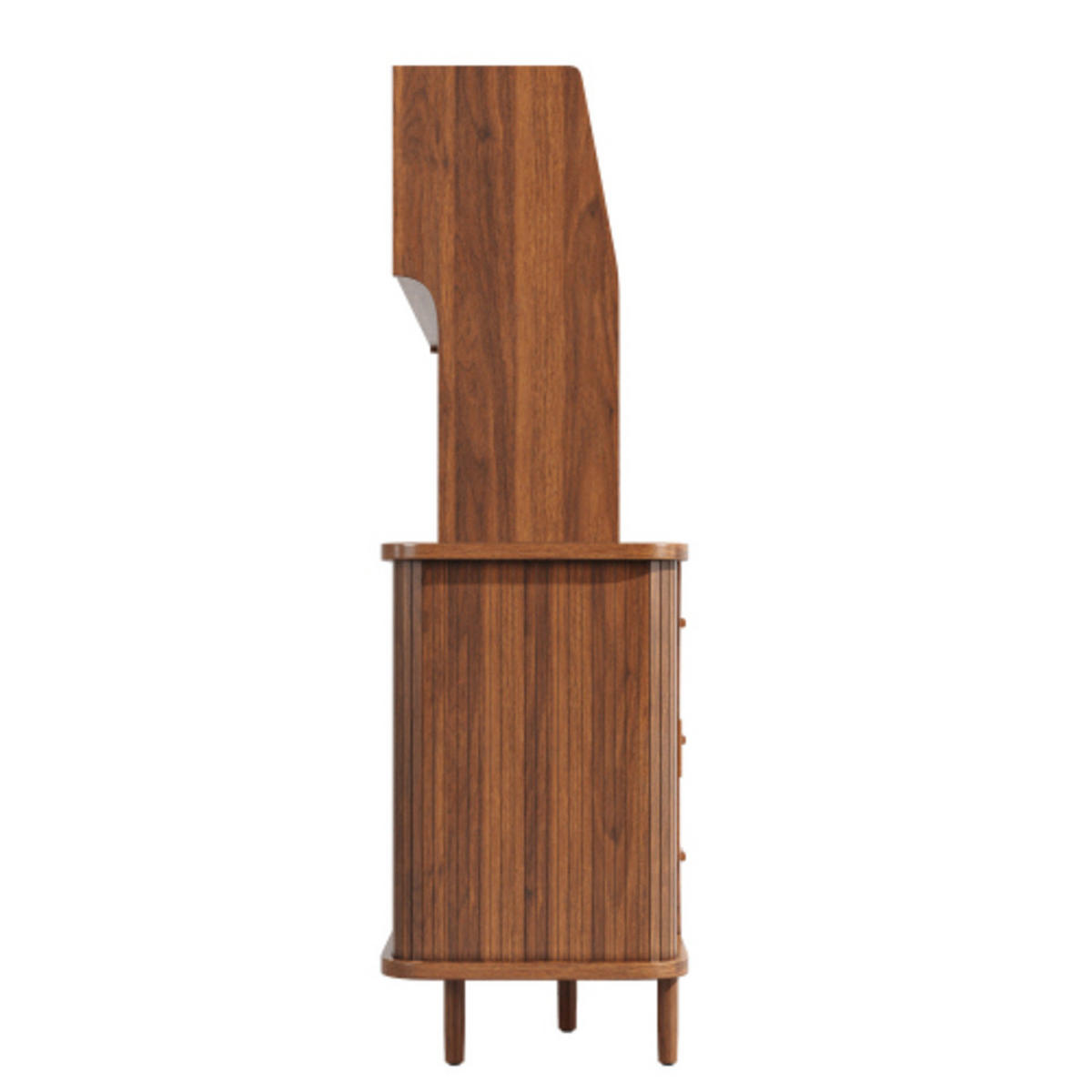 HOCHSCHRANK Nussbaumoptik aus MDF und Metall mit Rattanschubladen & Glasschiebetüren 140×40,5×174,5 cm - Nussbaumfarben, Holzwerkstoff (140/174.5/40.5cm) - Luhomfu