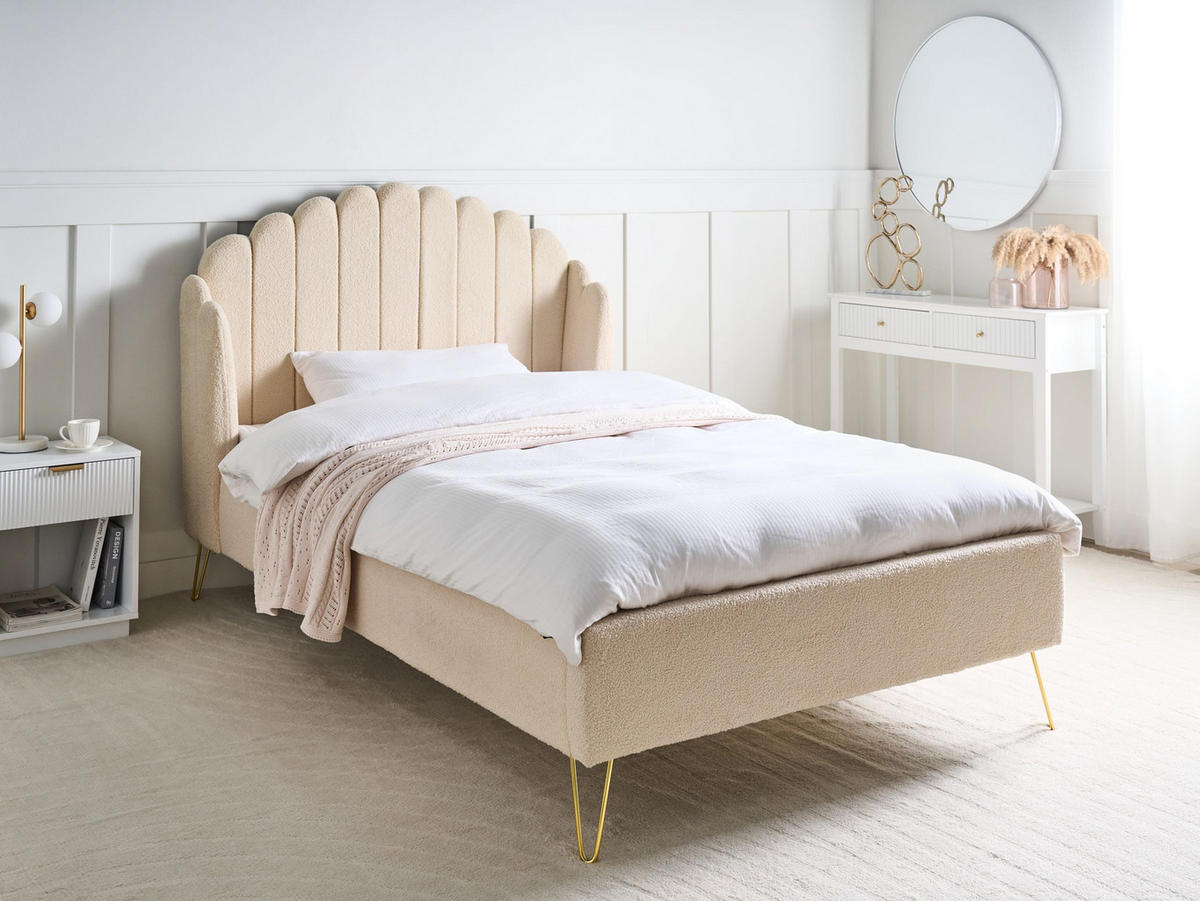 BETT mit Lattenrost 120/200 cm Beige Ambillou - Beige/Goldfarben, Textil (120/200cm) - Beliani