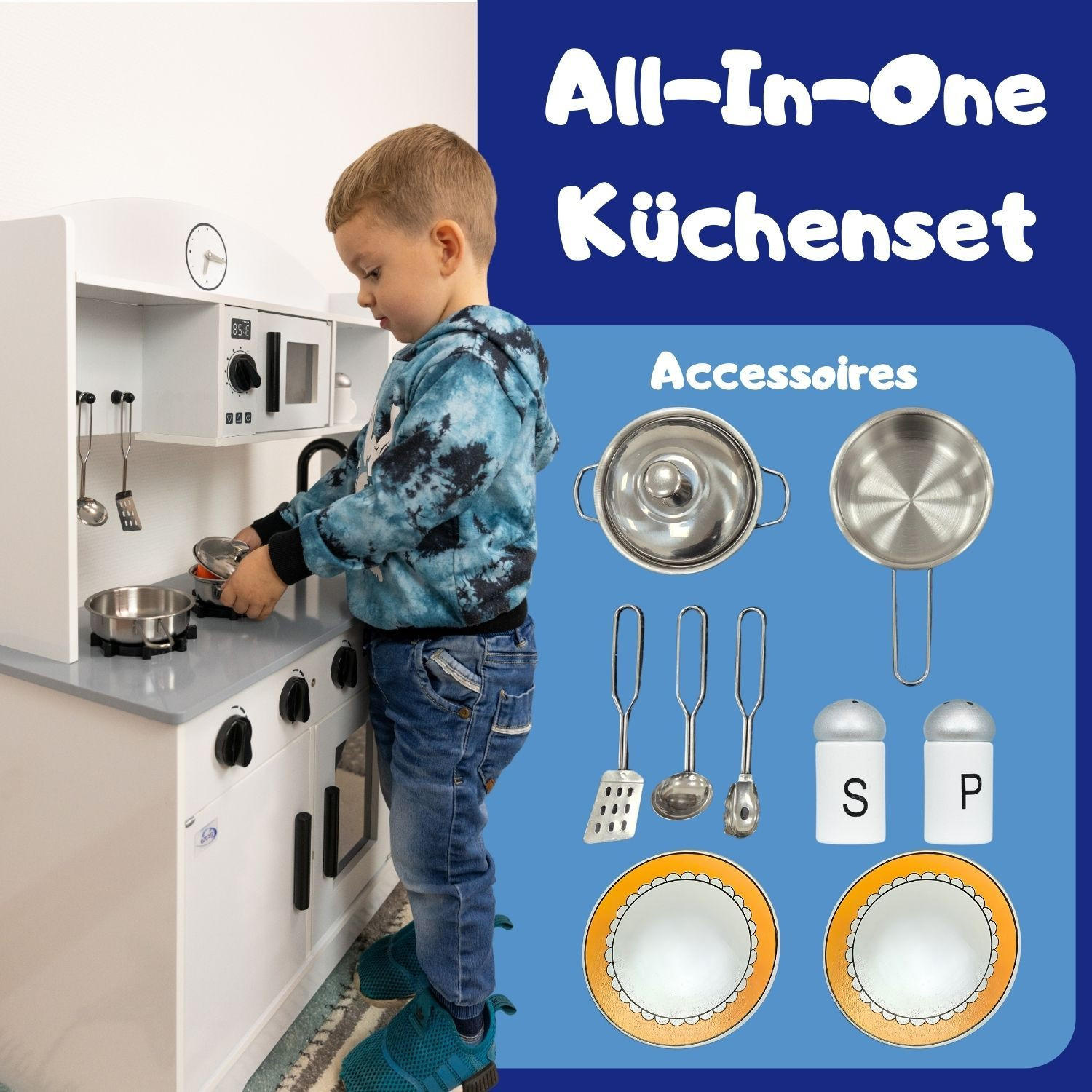 SPIELKÜCHE ELLA mit Zubehör 68/26/82 cm - Grau, Holz (68/26/82cm) - Coemo