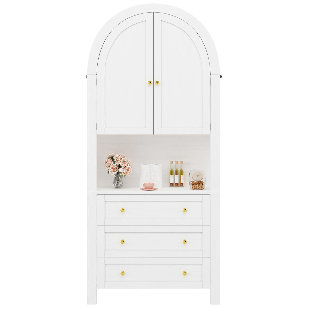 AUFBEWAHRUNGSSCHRANK 70/35/180 cm, gewölbte Oberseite, 3 Schubladen und Tür, MDF weiß mit Leinen-Dach - Weiß, Holzwerkstoff (70/180/35cm) - Redom