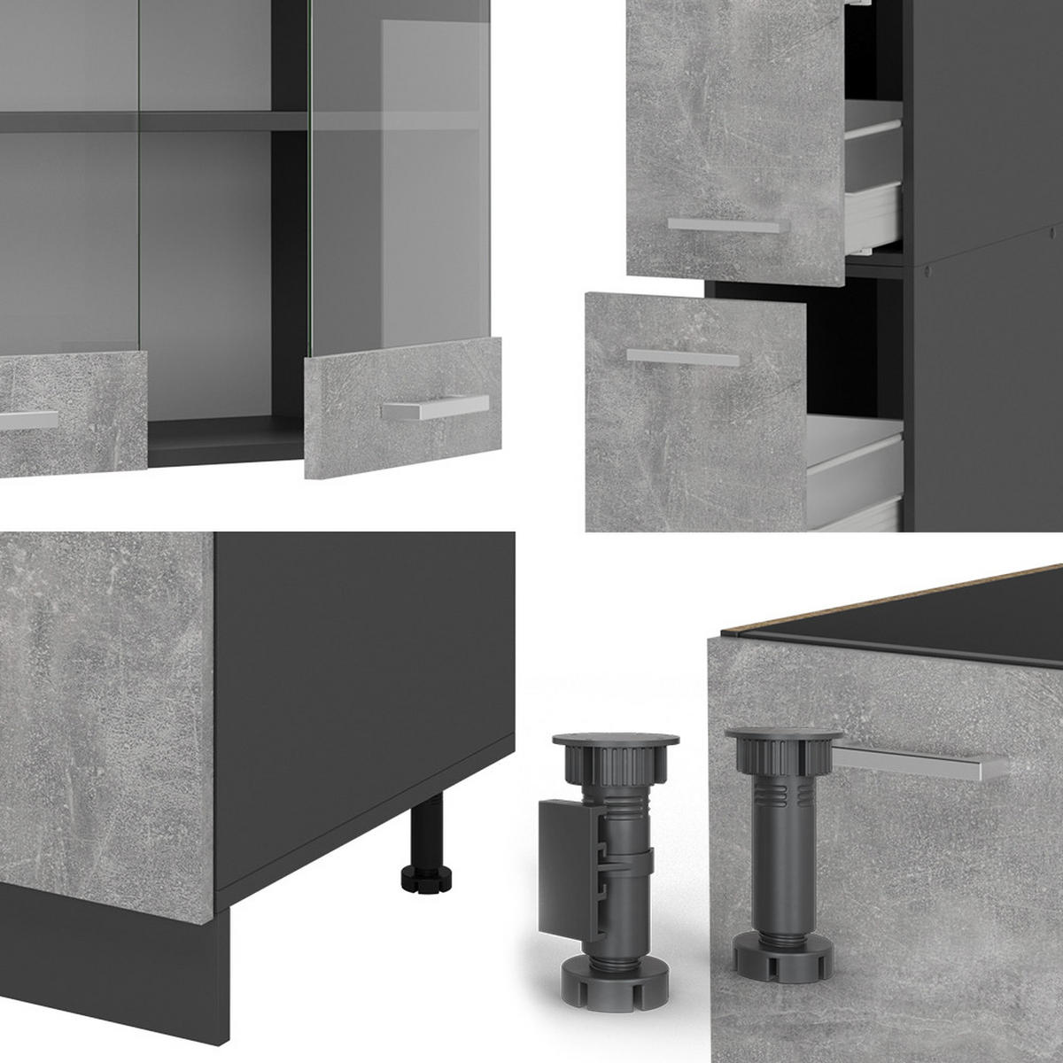 KUCHYNĚ R-Line Beton/antracit - šedá/antracitová, kompozitní dřevo (350/81.6/60cm) - Vicco