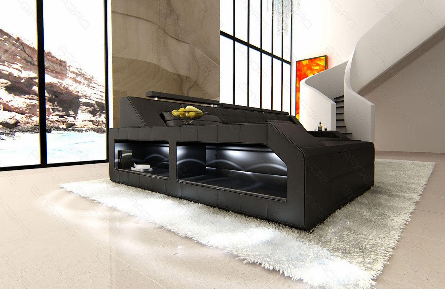 Thumbnail - Sofa Dreams Ecksofa, Schwarz, Leder, L-Form, Ottomane links,L-Form, 308x194 cm, Wohnzimmer, Sofas & Couches, Wohnlandsch...