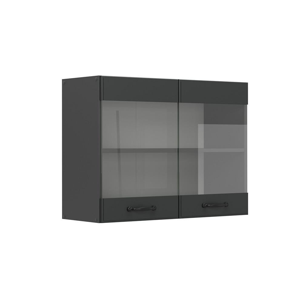 KÜCHENGLASHÄNGESCHRANK R-Line Anthrazit Landhaus 80 cm - Anthrazit, Holzwerkstoff (80/60/31cm) - Vicco