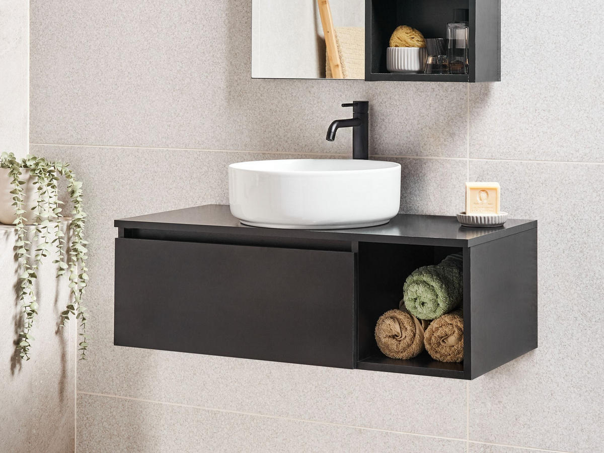 DULAP SUB LAVOAR montat pe perete 80 cm negru Rupanco - negru, compozit lemnos (80/27/40cm) - Beliani