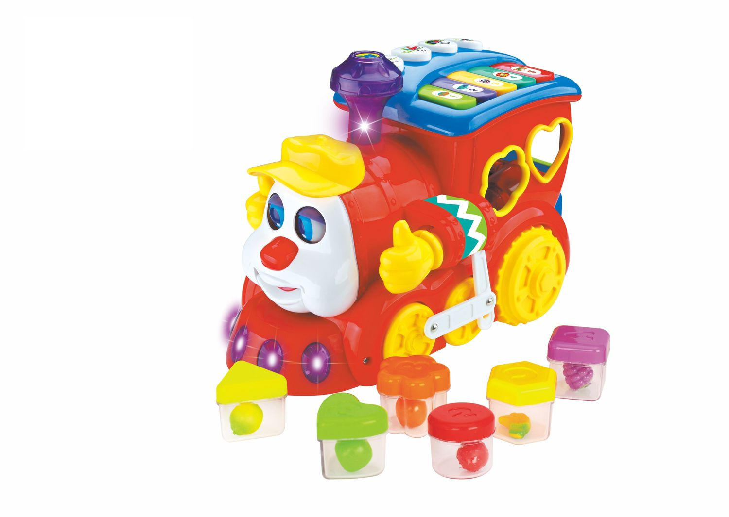 SORTIERSPIEL Zug 556 rot Musik, Licht, 6 Formen, Klavier, bewegbare Räder, ab 18 Monaten - Rot, Kunststoff (13/17/21cm) - Moni