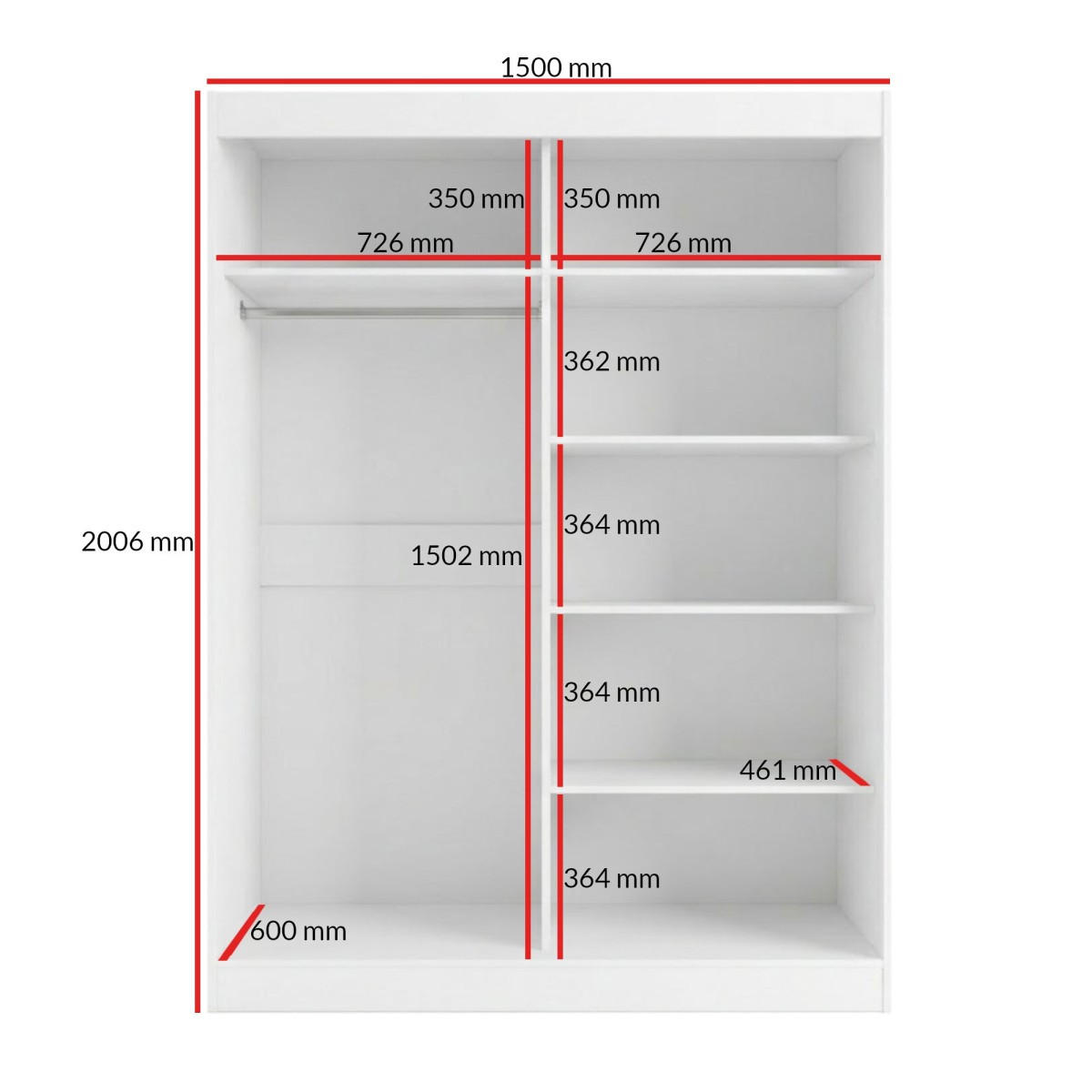 SCHWEBETÜRENSCHRANK mit Spiegel Fiore 2D1L 150 Weiß/Gold - Goldfarben/Weiß, Holzwerkstoff/Metall (150/200/60cm) - mzm24