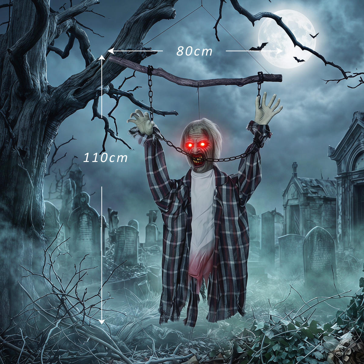 HALLOWEEN-DEKO Metall Polyesterfaser Grau-Rot - Multicolor, Metall (16/110/80cm) - HOMCOM