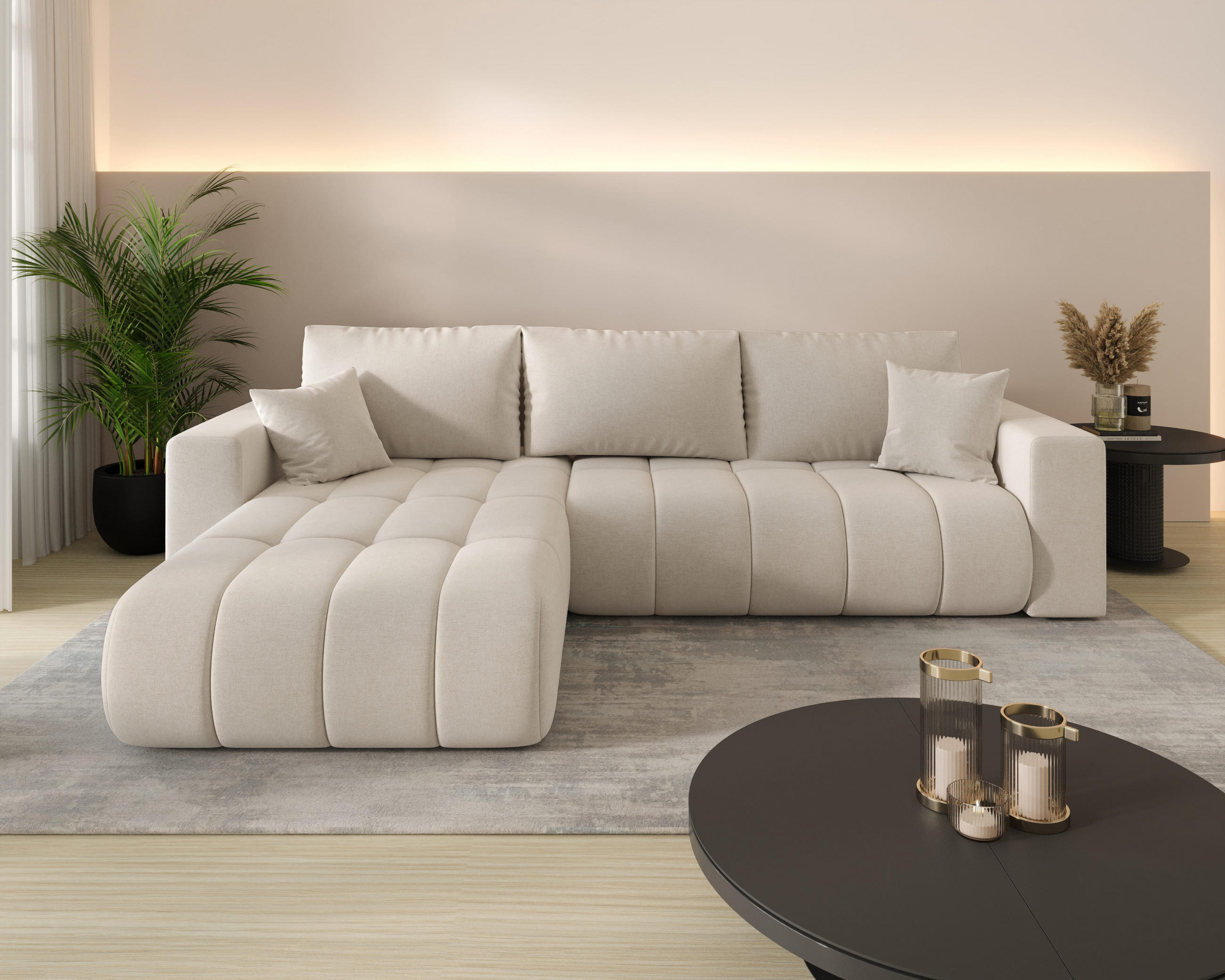 ECKSOFA ARDEN Samt Beige L - Links - Beige, Textil (175/280cm) - Luxkor24
