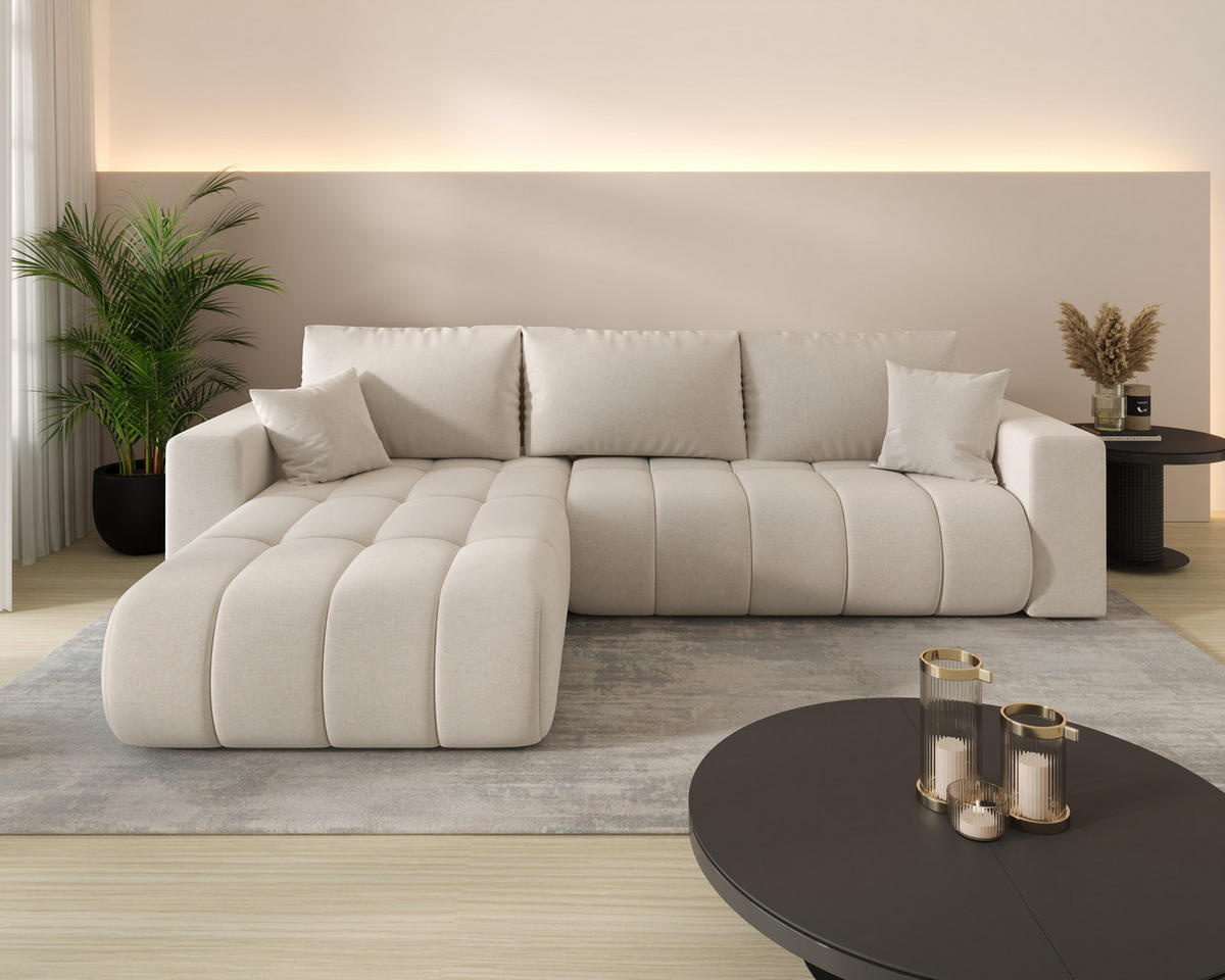 ECKSOFA ARDEN Samt Beige L - Links - Beige, Textil (175/280cm) - Luxkor24