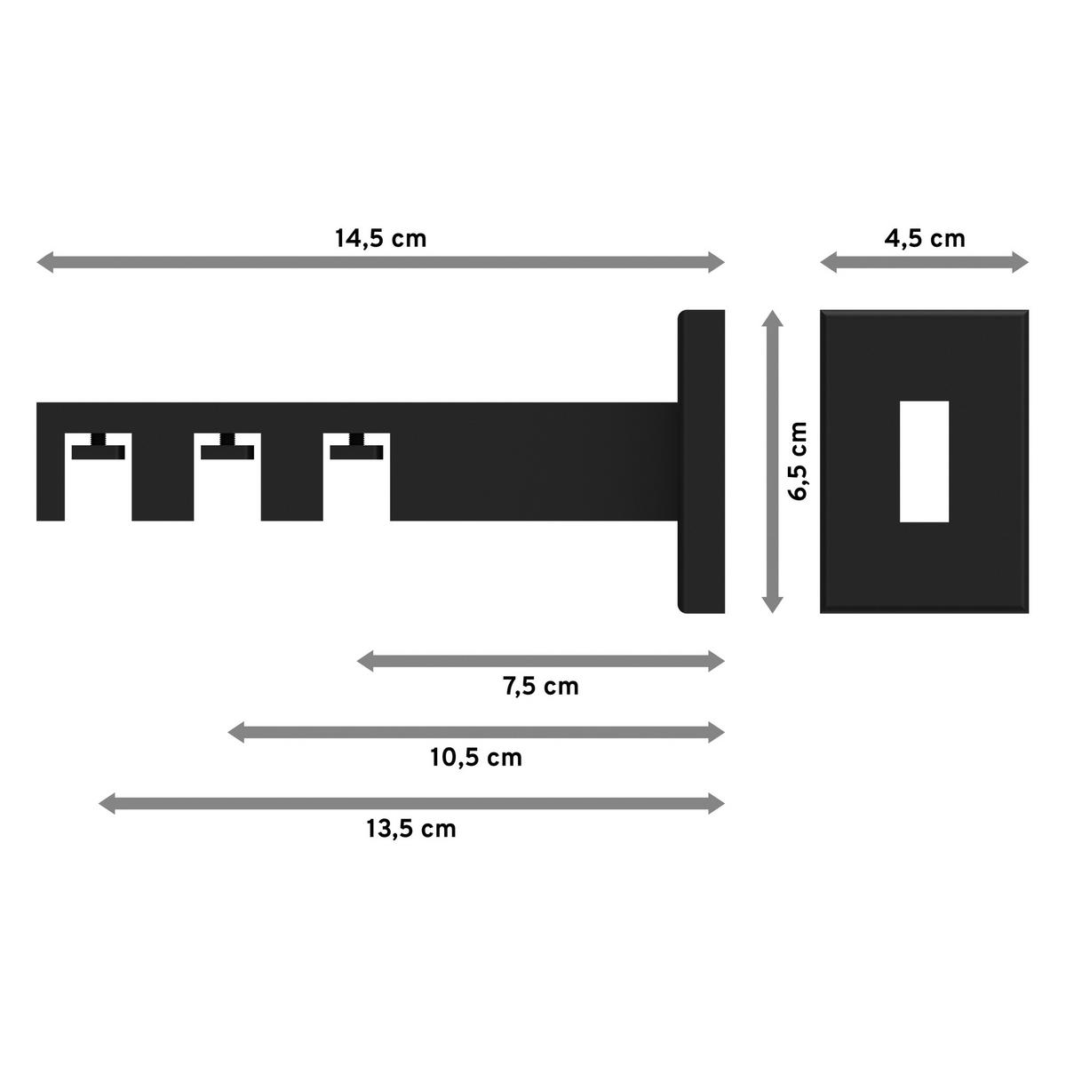 TRÄGER FÜR INNENLAUFSTANGEN 14x35 mm, Smartline 3-läufig lang, Schwarz - Schwarz, Metall (14.5/6.5/4.5cm) - INTERDECO