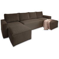 WOHNLANDSCHAFT ASPRA Braun Kordstoff mit Schlaffunktion - Braun, Holz (295/85/140cm) - MASSENO