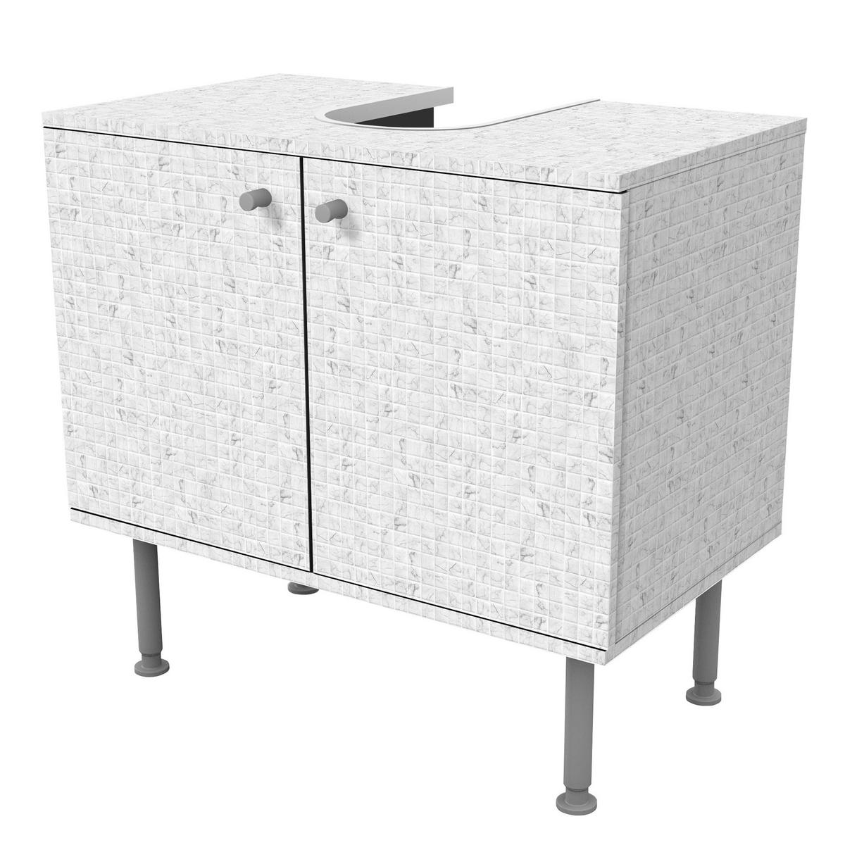 WASCHBECKENUNTERSCHRANK Mosaikfliese Marmoroptik Bianco Carrara 60/55/35 cm - Weiß, Holzwerkstoff (60/55/35cm) - Bilderwelten